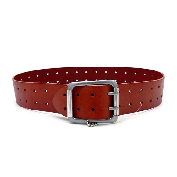 NWT Linea Pelle Brown Genuine Leather Belt Size Small Double Prong Buckle NEW - Picture 4 of 15